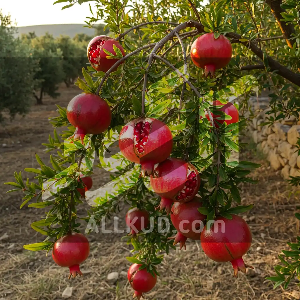 یک درخت انار پر از میوه